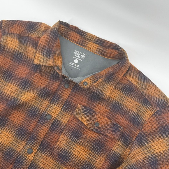 Mountain Hardwear Shirt Shacket Jacket Mens Large Orange Brown Plaid Snap Front - Picture 11 of 14